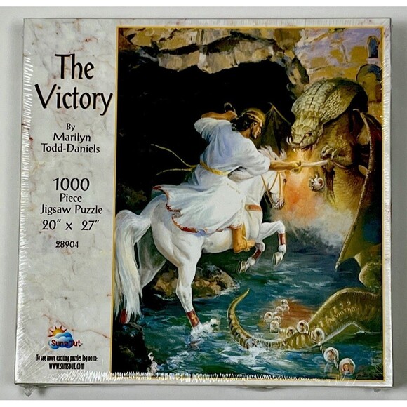 The Victory Jigsaw Puzzle SEALED Fantasy Dragon Slayer Made in USA SunsOut 20x27 - Picture 2 of 3